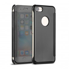 iPhone 7 4.7 - Smart Clear View Window Electro-Plated PC Hard Mirror Flip Phone Cover Case - Black